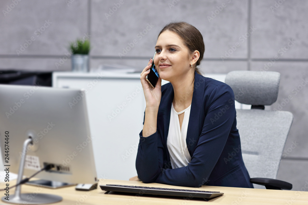 Close up portrait of attractive smiling businesswoman at workplace Close up portrait of attractive smiling businesswoman at workplace