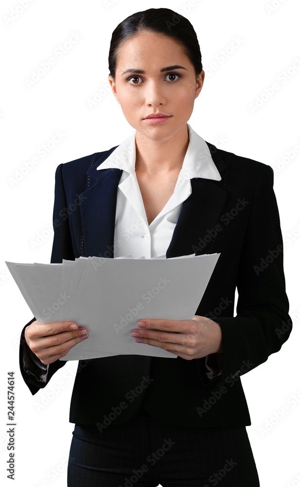 Businesswoman with Documents - Isoalted Businesswoman with Documents - Isoalted