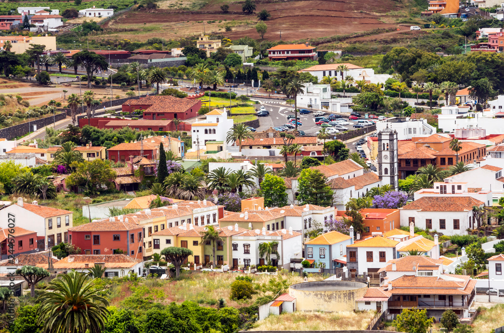 Obraz premium Aerial view of Tegueste in Tenerife on a sunny day.