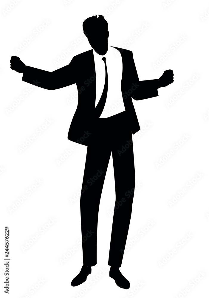 Silhouette of man dancing new wave music wearing clothes in the style of the 80s isolated on white background Silhouette of man dancing new wave music wearing clothes in the style of the 80s isolated on white background