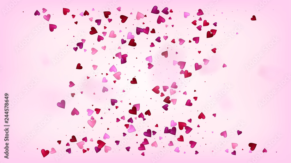 Realistic Hearts Vector Confetti. Valentines Day Romantic Pattern. Elegant Gift, Birthday Card, Poster Background Valentines Day Decoration with Falling Down Hearts Confetti. Beautiful Pink Scatter