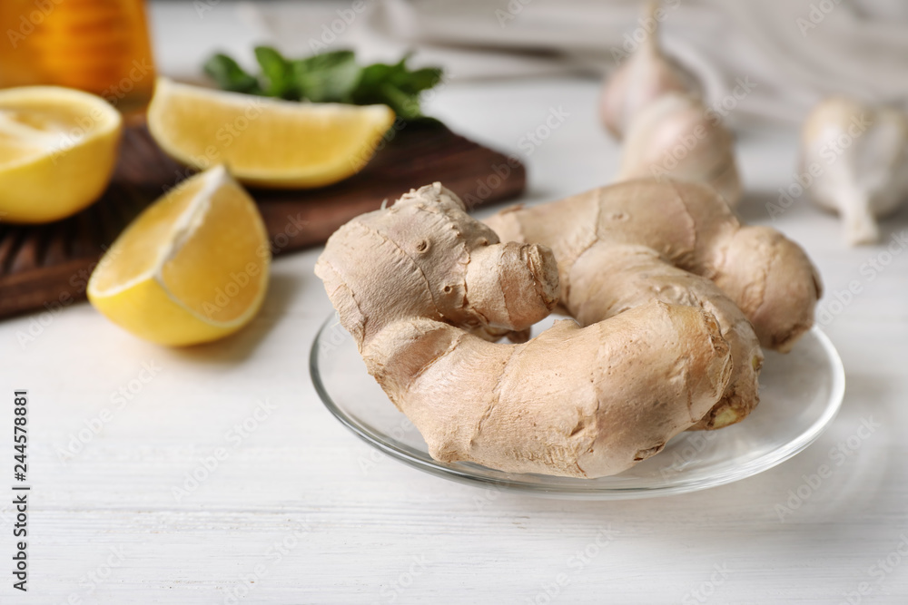Composition with ginger on table. Cough remedies Composition with ginger on table. Cough remedies