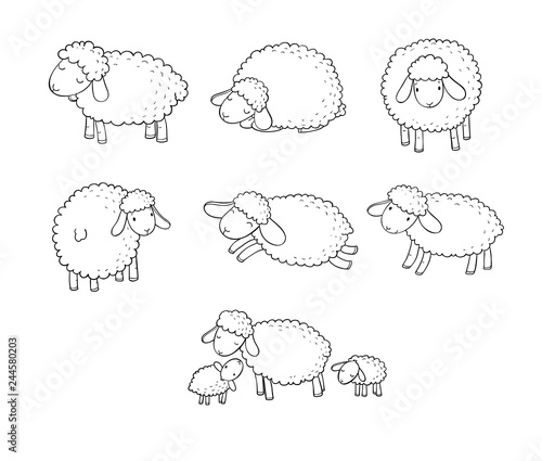 Cute cartoon sheep set. Farm animals. Funny lambs. good night sweet dreams