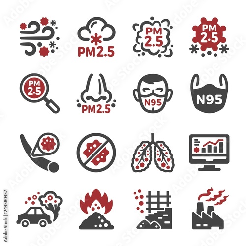 air pollution,pm 2.5 icon set,vector and illustration