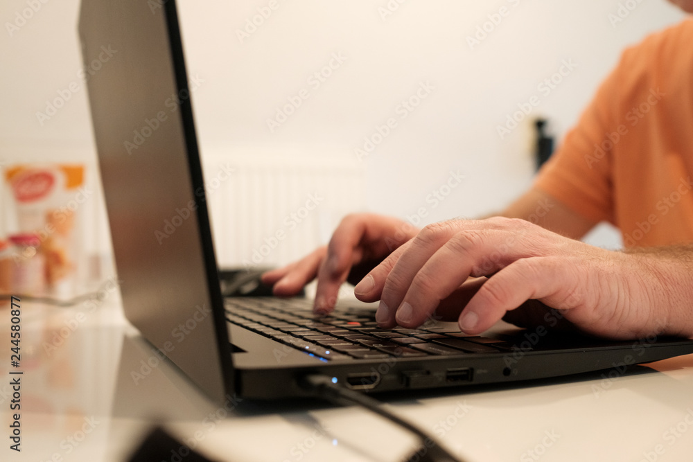 Hands on keyboard of laptop Hands on keyboard of laptop