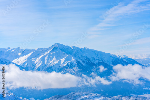 View of winter landscape with snow covered Alps in Seefeld in the Austrian state of Tyrol. Winter in Austria © beataaldridge