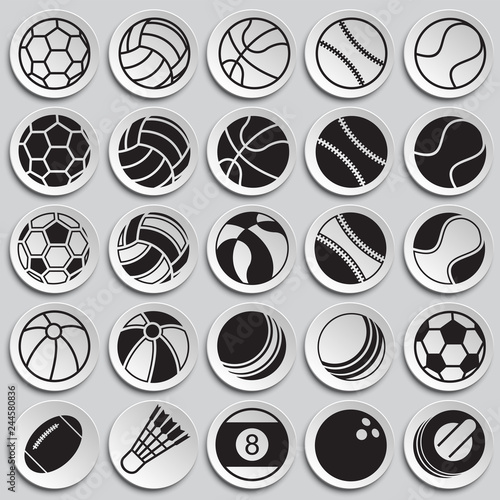 Sport ball icons set on plates background for graphic and web design, Modern simple vector sign. Internet concept. Trendy symbol for website design web button or mobile app