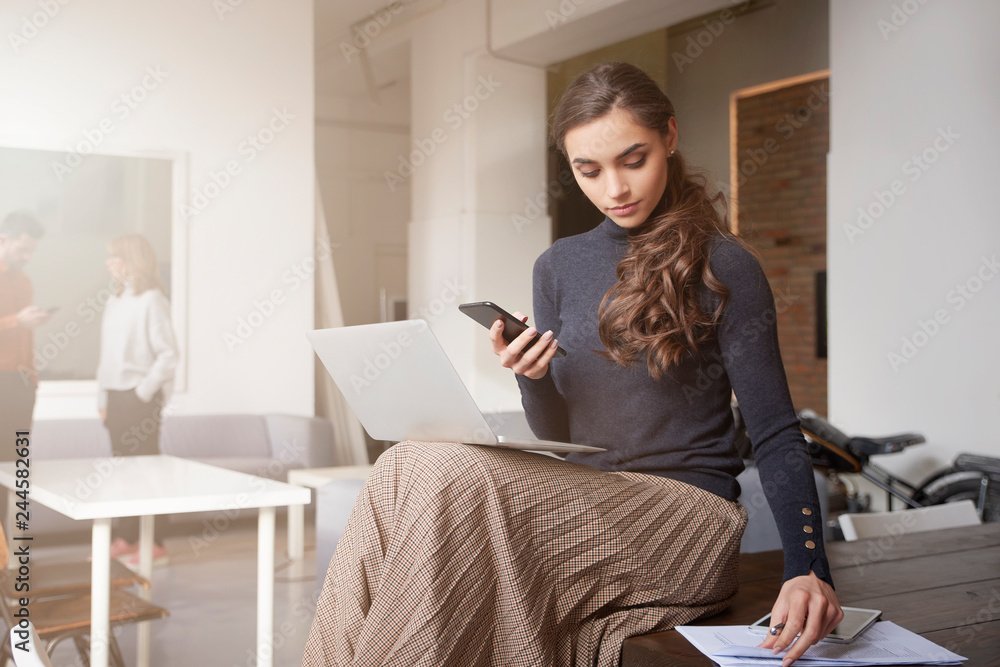 Beautiful young businesswoman working in the office Beautiful young businesswoman working in the office
