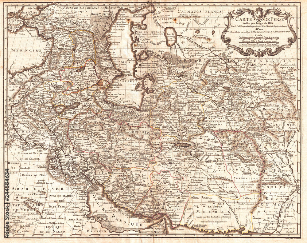 1724, De L'Isle Map of Persia, Iran, Iraq, Afghanistan