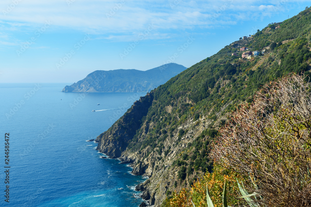 View of the sea coast, between Corniglia and Vernazza in Cinque Terre. Italy
