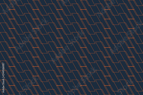 Abstract background pattern made with thin lines forming parallelogram shapes in orange and dark blue colors. Modern vector art.
