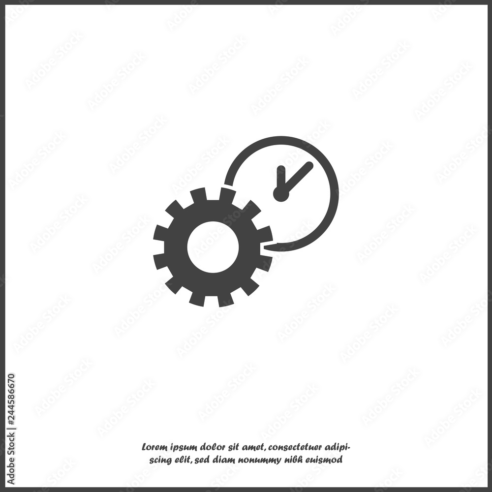 Vector icon gears wheel and clock the working process. Illustration gears in motion on white isolated background. Vector icon gears wheel and clock the working process. Illustration gears in motion on white isolated background.