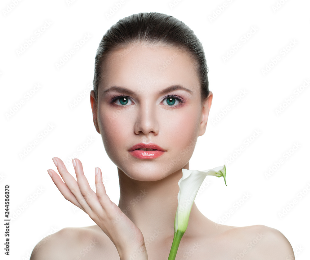 Beauty woman isolated on white background. Beautiful face closeup Beauty woman isolated on white background. Beautiful face closeup