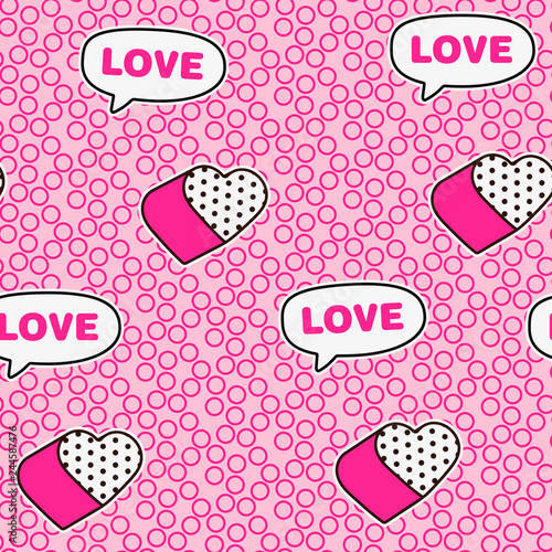 Cute romantic lol doll style seamless pattern background for valentine's day or girly designs - repeat pattern with pop art elements