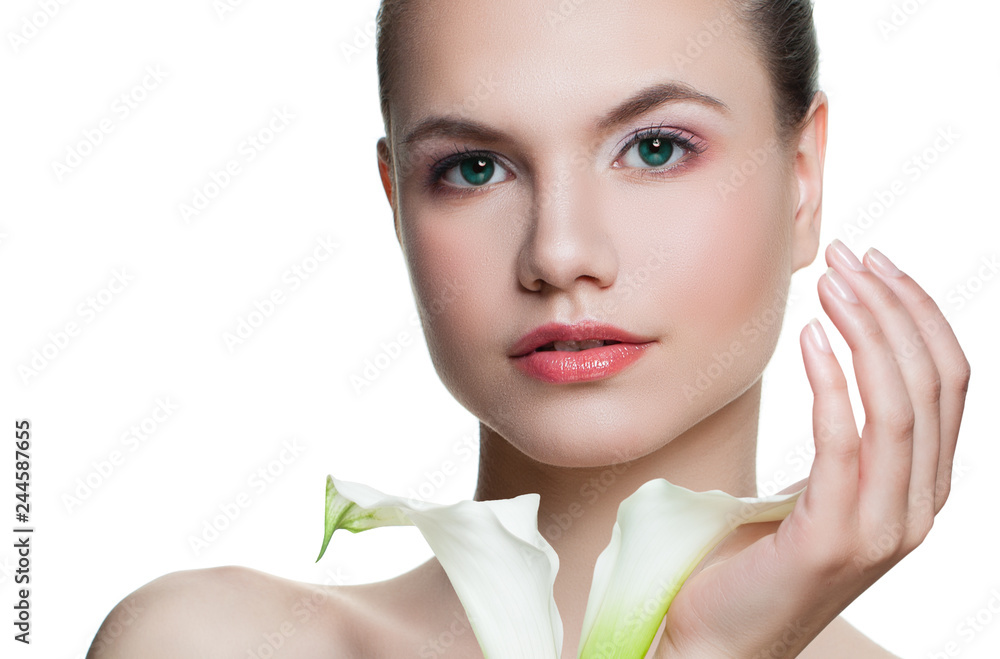 Spa woman with perfect face and skin isolated on white background Spa woman with perfect face and skin isolated on white background