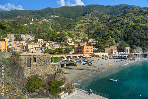 View of beach in Monterosso al mare. Cinque Terre. Italy