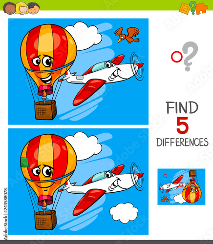differences game with plane and balloon
