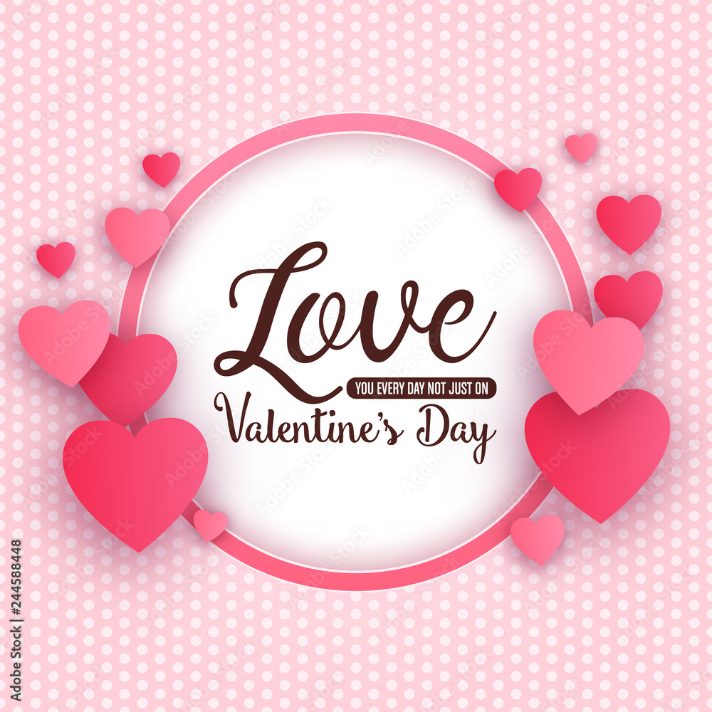 Typographic valentine's day design with circular frame and hearts