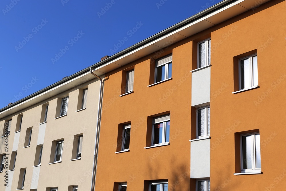Apartment building with new facade painting