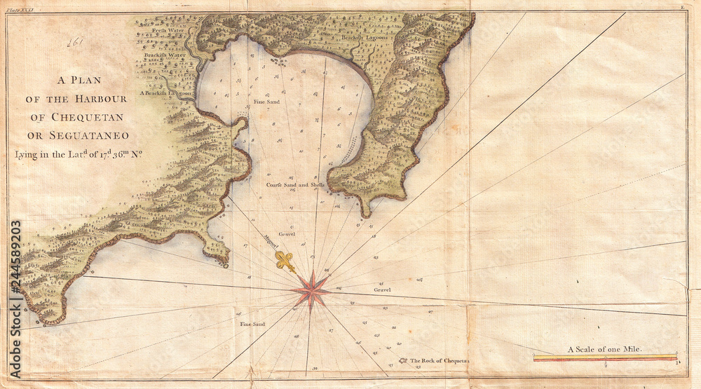 Obraz premium 1745, Anson Map or Chart of Zihuatanejo Harbor, Mexico