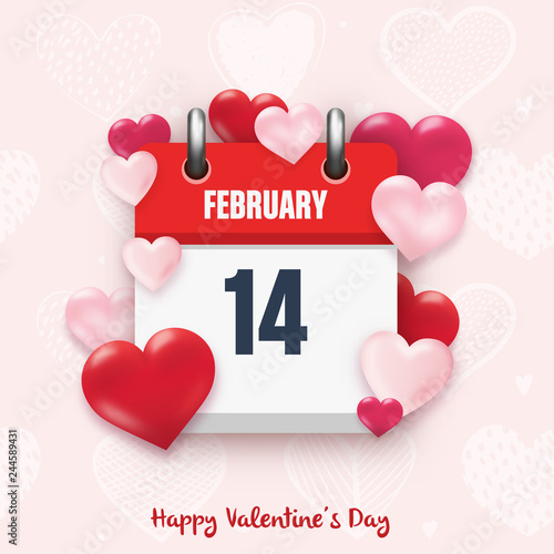 February 14 - Valentine's day design with calendar icon and hearts