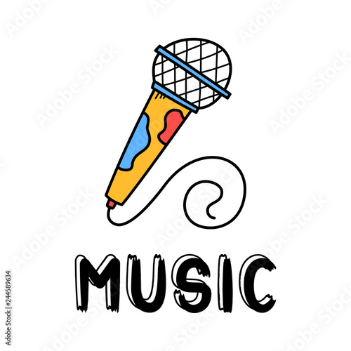 Hand draw microphone icon in doodle style for your design with lettering