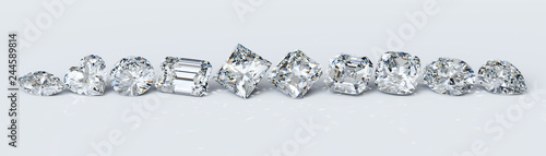 Ten the most popular diamond cut styles in line on white background