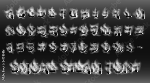 Smoke font. Smoky letters and numbers. Alphabet. Smoke steam vector font.