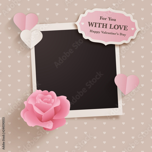 Scrapbook style valentine's day design with photo template and cute romantic elements