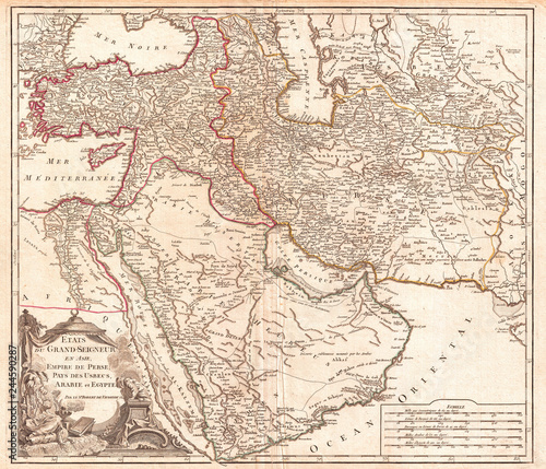 1753  Vaugondy Map of Persia  Arabia and Turkey