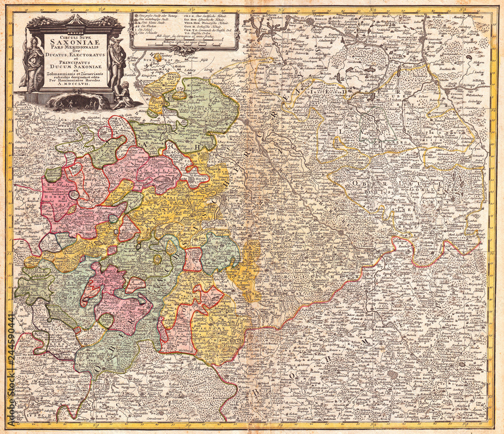 Fototapeta premium 1757, Homann Heirs Map of Saxony, Germany, and the Czech Republic
