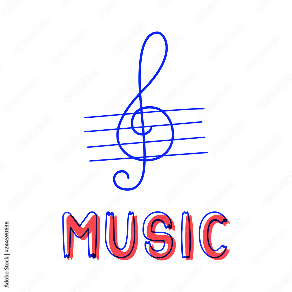 Fototapeta premium Hand draw treble clef icon in doodle style for your design with lettering