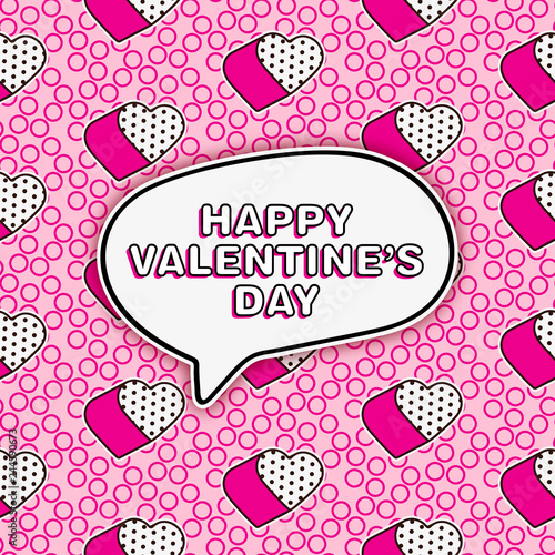 Cute romantic lol doll style greeting card with seamless pattern background for valentine's day or girly designs - repeat pattern with pop art elements