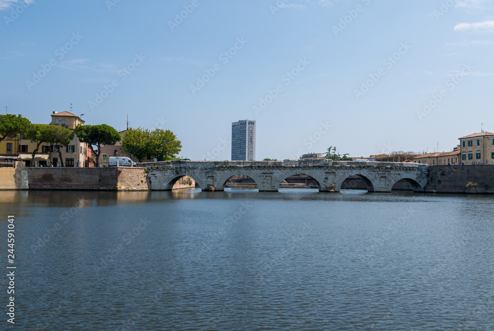 Panoramic view of the Tiberius Bridge (Tiberius Bridge) in Rimini