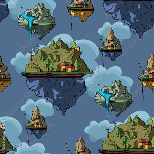 Floating island, 3d, vector.