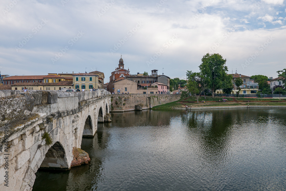 Panoramic view of the Tiberius Bridge (Tiberius Bridge) in Rimini