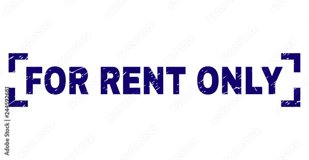FOR RENT ONLY text seal stamp with corroded texture. Text caption is placed between corners. Blue vector rubber print of FOR RENT ONLY with corroded texture.