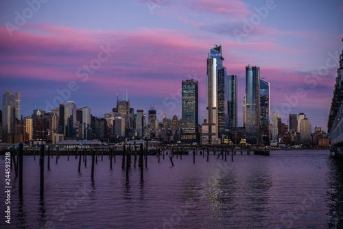 Sunset on thw skyscrapers of Manhattan New York and the Hudson river in winter  3