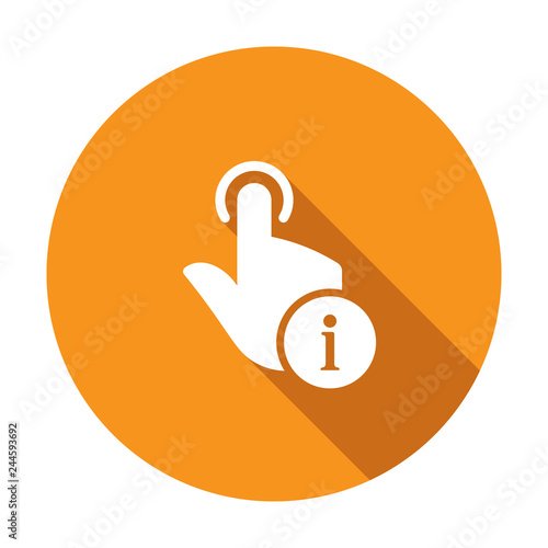 Hand icon, gestures icon with information sign. Hand icon and about, faq, help, hint symbol. Vector illustration