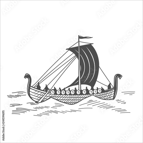 Old boat with warriors photo