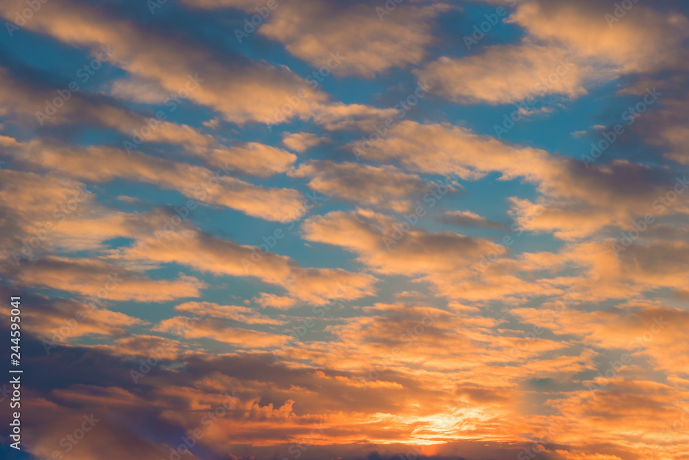 Sky background with clouds on sunrise