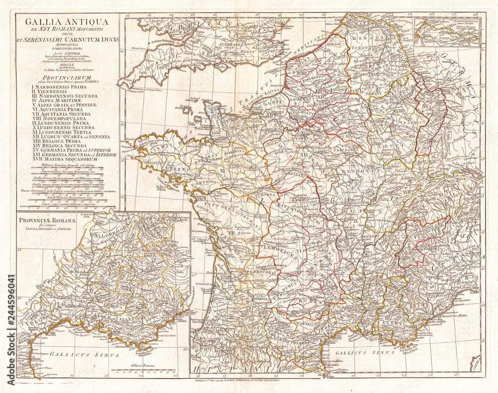 Obraz premium 1794, Anville Map of Gaul, Gallia or France in ancient Roman Times