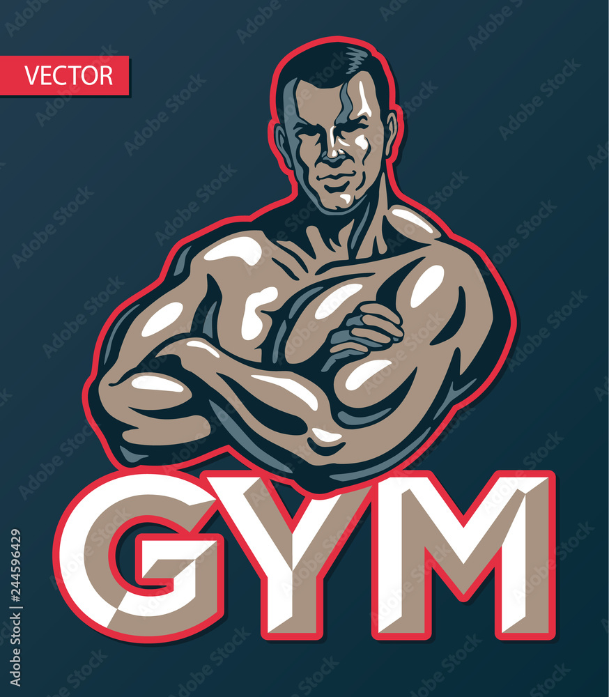 Bodybuilder man posing, gym sport club logo design template, print or ...
