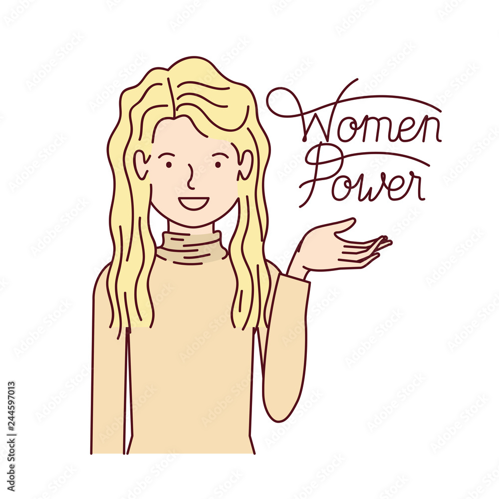 woman with label women power avatar character