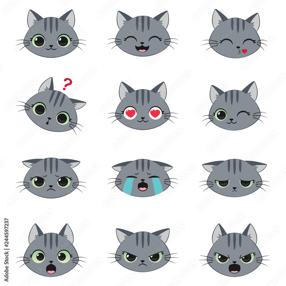 Set of cute cartoon cat emotions Set of cute cartoon cat emotions