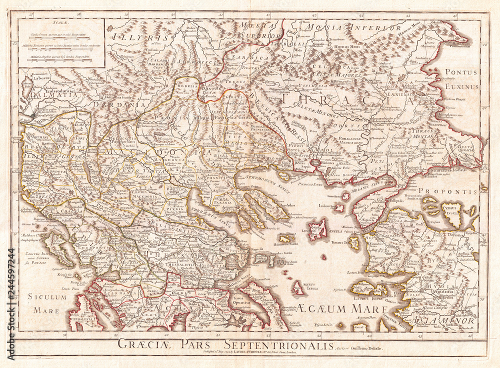 Fototapeta premium 1794, Delisle Map of Northern Ancient Greece, Balkans, Macedonia
