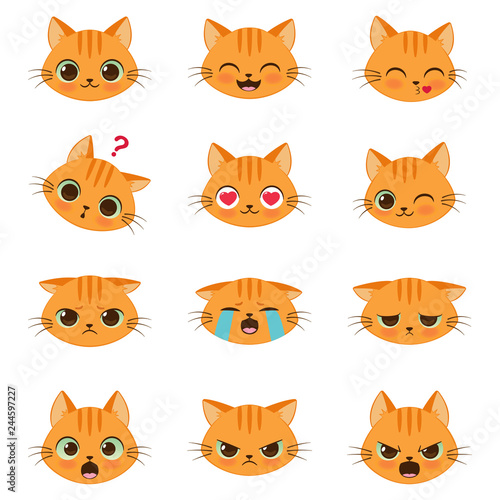Set of cute cartoon cat emotions