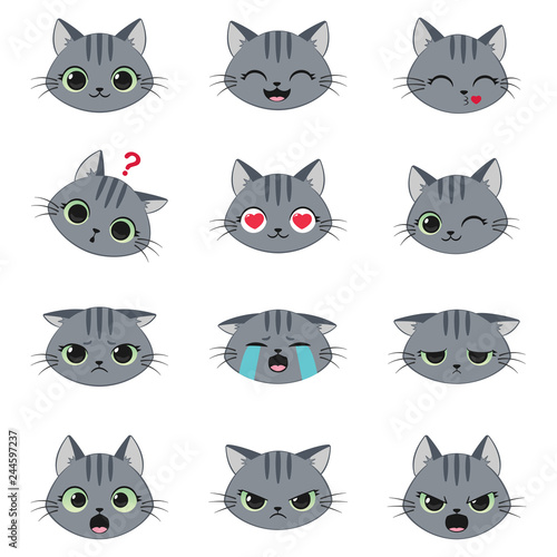 Set of cute cartoon cat emotions