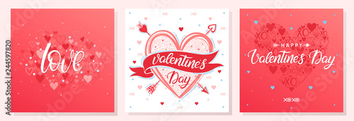 Collection of creative Valentines Day cards.Hand drawn lettering with hearts.Romantic illustrations perfect for prints,flyers,posters,holiday invitations and more.Valentines illustrations.