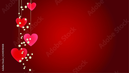 Bright hearts on a red background
